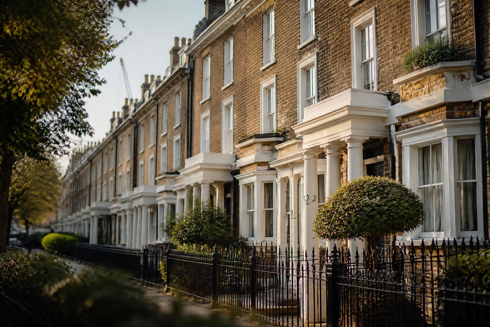 UK residential street with Victorian terraced houses